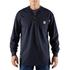 'Carhartt' Men's Flame Resistant Cotton Long Sleeve Henley - Dark Navy