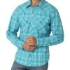 'Wrangler' Men's Retro Plaid Classic Fit Snap Front - Teal
