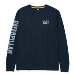 'Caterpillar' Men's Trademark Banner Long Sleeve Tee - Dark Marine