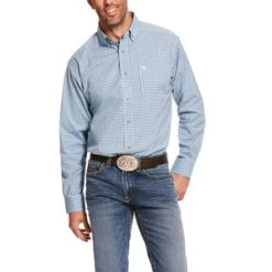 'Ariat' Men's Pro Adamson Stretch Classic Fit Button Front - Blue Plaid