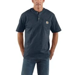 'Carhartt' Men's Pocket Short Sleeve Workwear Henley Tee - Dark Cobalt