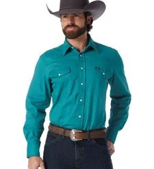'Wrangler' Men's Advanced Comfort Cowboy Cut Snap Front - Turquoise