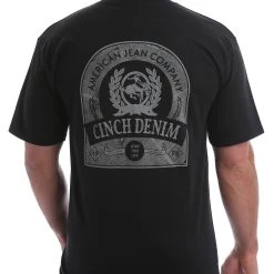 'Cinch' Men's Classic Crew Neck Logo Tee - Black