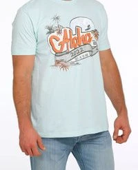 'Cinch' Men's Camp Aloha T Shirt - Heather Light Blue