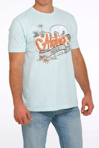 'Cinch' Men's Camp Aloha T Shirt - Heather Light Blue