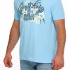 'Cinch' Men's Camp Aloha Floral T Shirt - Heather Blue