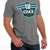 'Cinch' Men's Denim Co. Screen Print T Shirt - Heather Grey