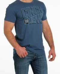 'Cinch' Men's Screen Print T Shirt - Heather Light Blue