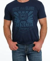 'Cinch' Men's Grit/Glory Screen Print T Shirt - Navy