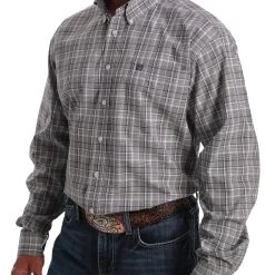 'Cinch' Men's Western Plaid Button Front - Purple / Black / White