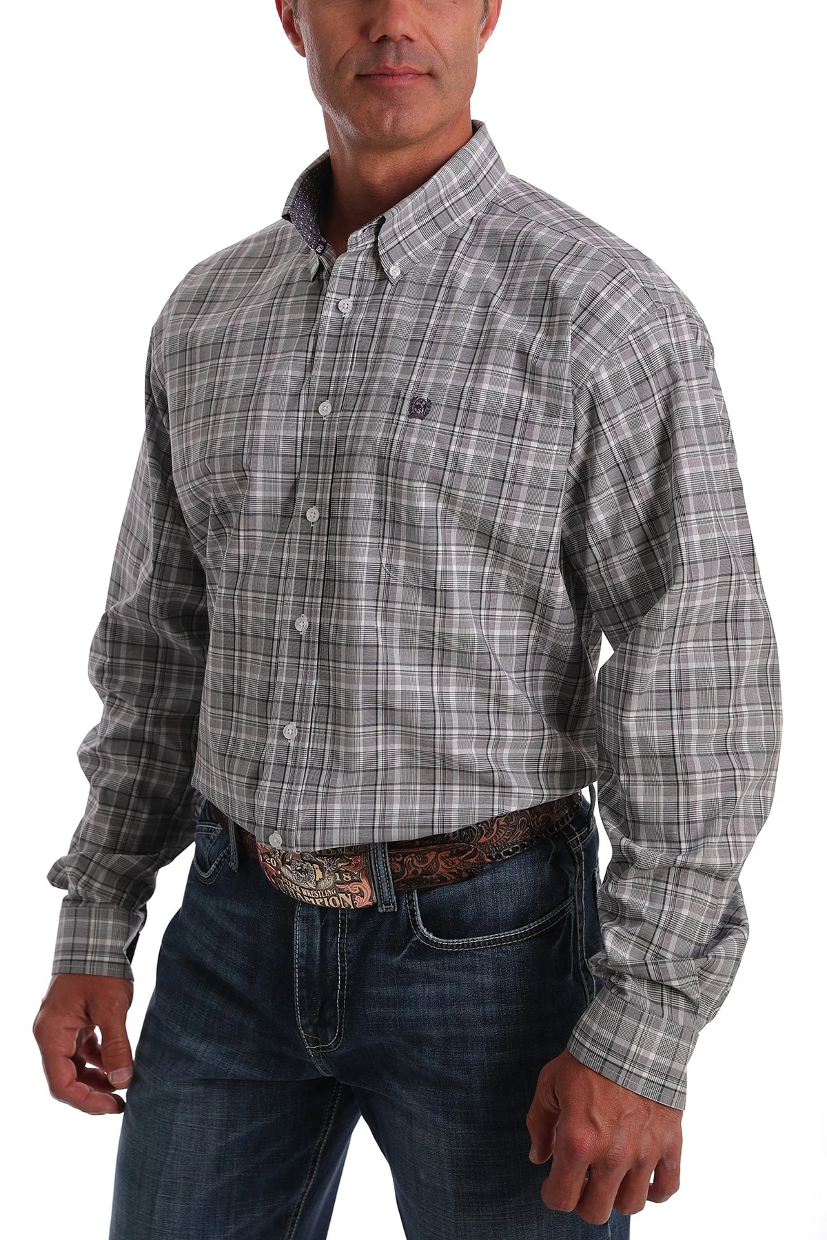 'Cinch' Men's Western Plaid Button Front - Purple / Black / White