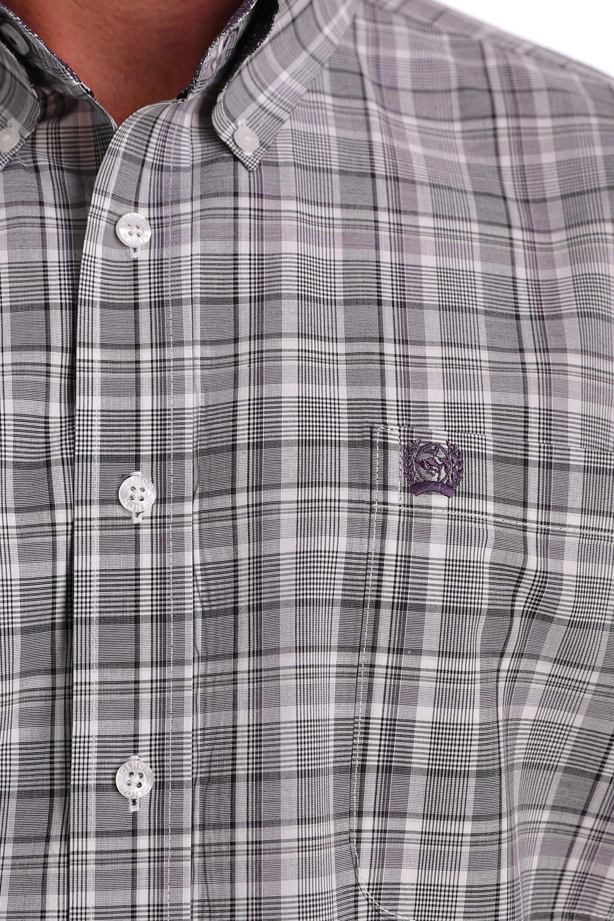 'Cinch' Men's Western Plaid Button Front - Purple / Black / White - Image 3
