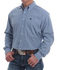 'Cinch' Men's Western Dot Print Button Down - Blue / White