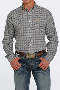 'Cinch' Men's Geo Print Classic Fit Button Down - Cream