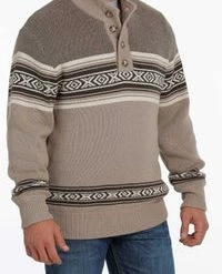 'Cinch' Men's 1/4 Button Lined Pullover Sweater - Stone