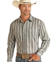 'Panhandle Slim' Men's Zig Zag Print Snap Front Shirt - Grey