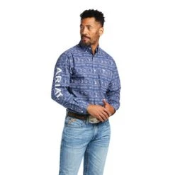 'Ariat' Men's Team Justin Classic Long Sleeve Button Down - Marine Blue