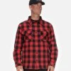 'Caterpillar' Men's Buffalo Check Flannel Overshirt - Red / Black