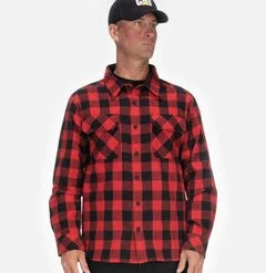'Caterpillar' Men's Buffalo Check Flannel Overshirt - Red / Black