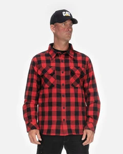 'Caterpillar' Men's Buffalo Check Flannel Overshirt - Red / Black