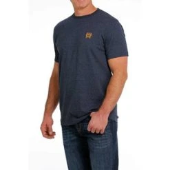 'Cinch' Men's Tri Color Crew Neck T Shirt - Heather Navy