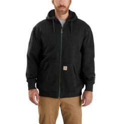 'Carhartt' Men's Rain Defender® Midweight Thermal Lined Full Zip Hoodie - Carbon Heather / Black