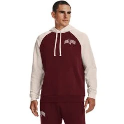 'Under Armour' Men's Rival Fleece Wordmark Colorblock Hoodie - Chestnut Red