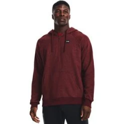 'Under Armour' Men's Rival Fleece 1/2 Zip Hoodie - Chestnut Red Light Heather / Onyx White